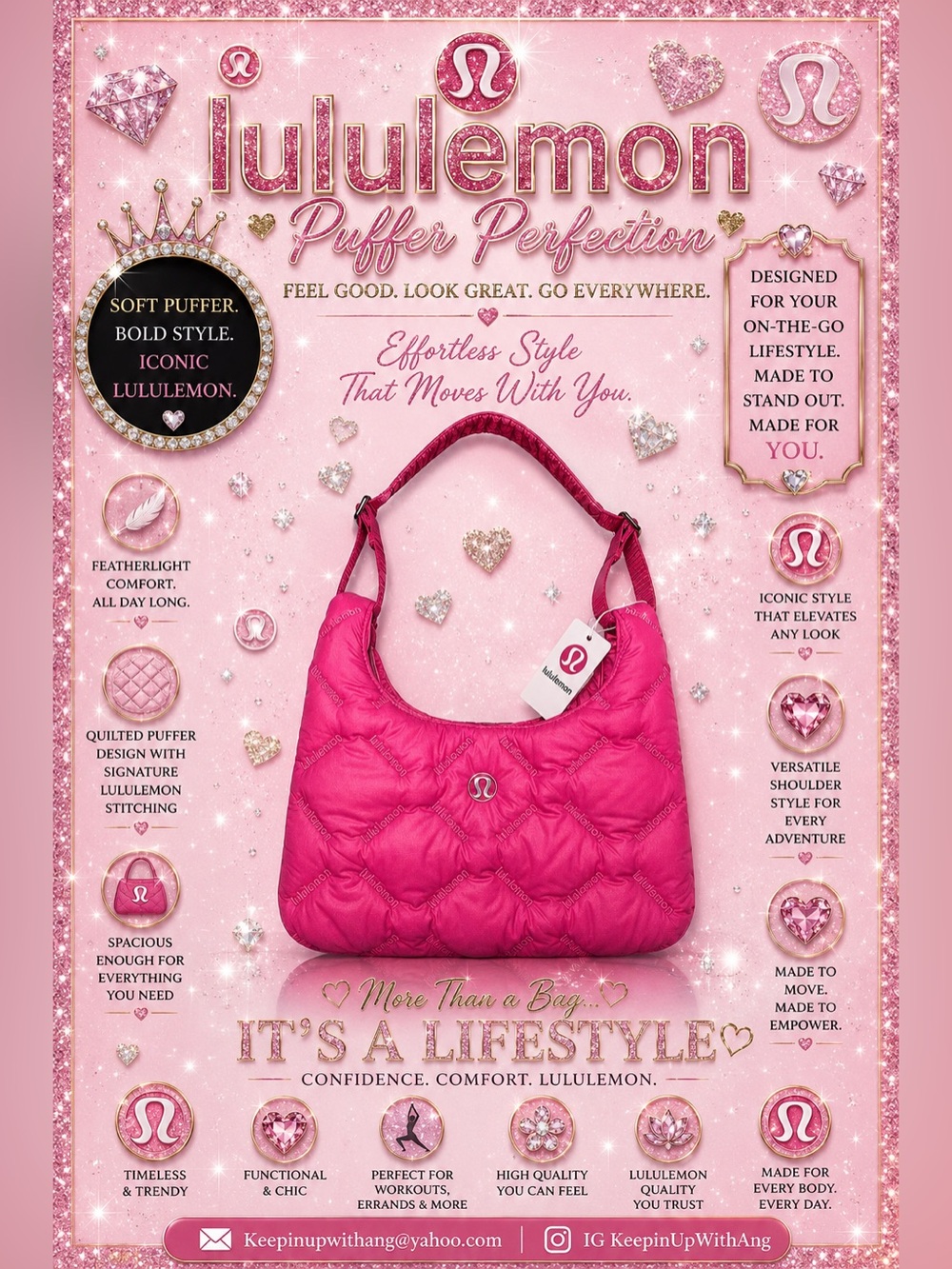lululemon athletica Hot Pink Quilted Puffer Shoulder Bag